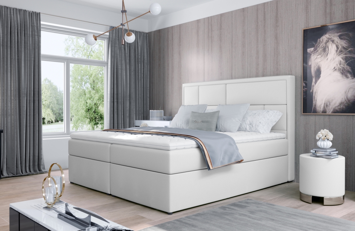 Boxspring BARBARIO 27 140x200, bílá ekokůže