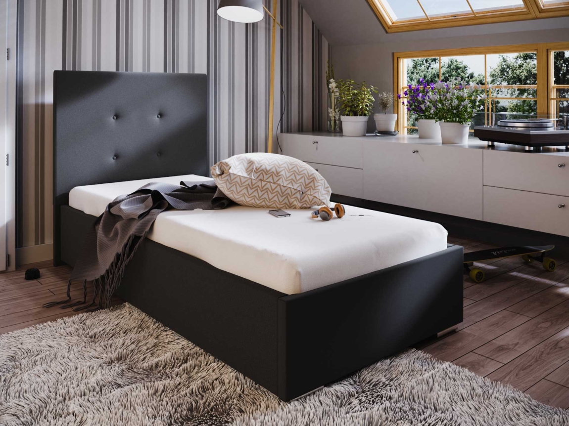Čalouněná postel DANGELO 1 90x200 cm, černá látka