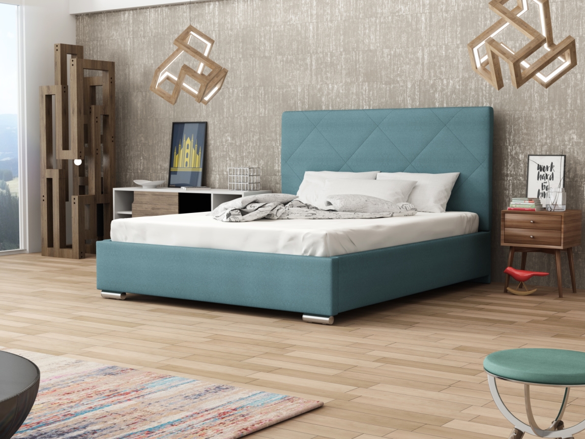 Čalouněná postel DANGELO 5 140x200 cm, modrá látka