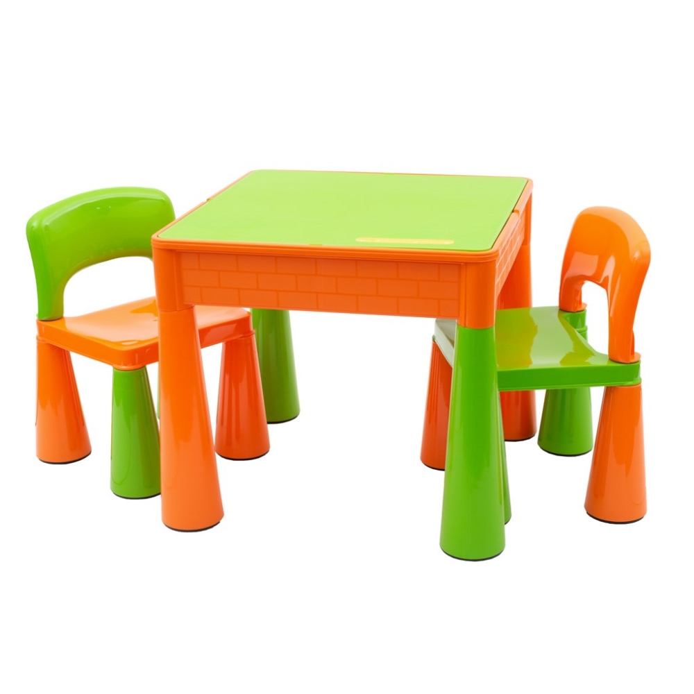 Dětská sada ELSIE stoleček + dvě židličky, oranžová/zelená DOPRODEJ