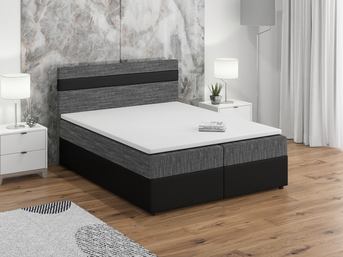 Postel boxspring MACAO 140x200 cm, šedá látka/černá ekokůže