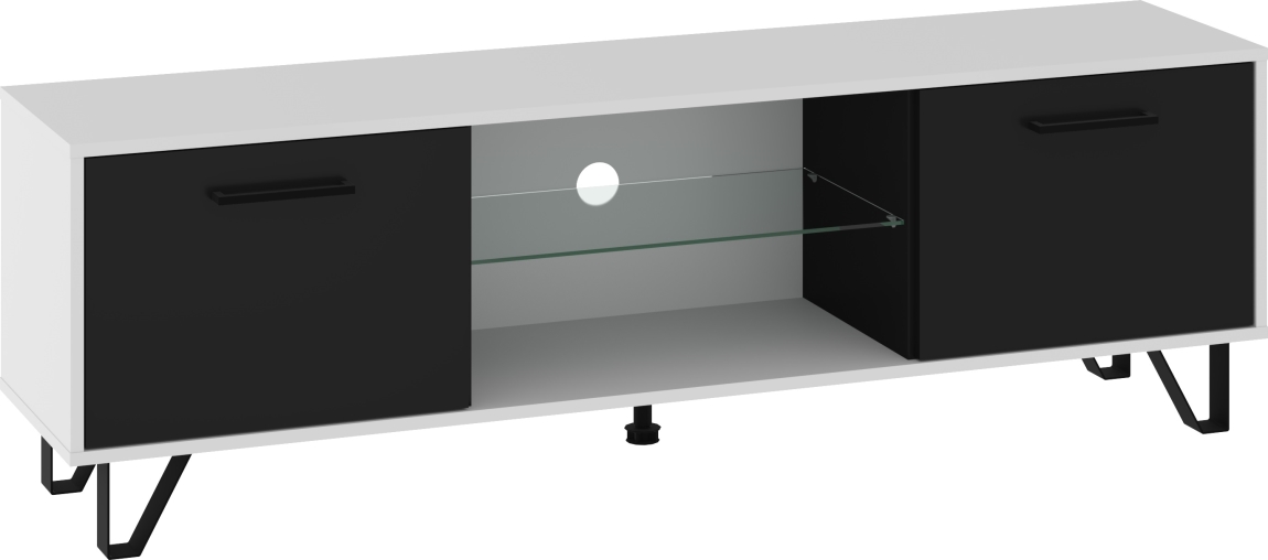 Televizní stolek PRUDHOE 160, bílá/černý lesk, 5 let záruka